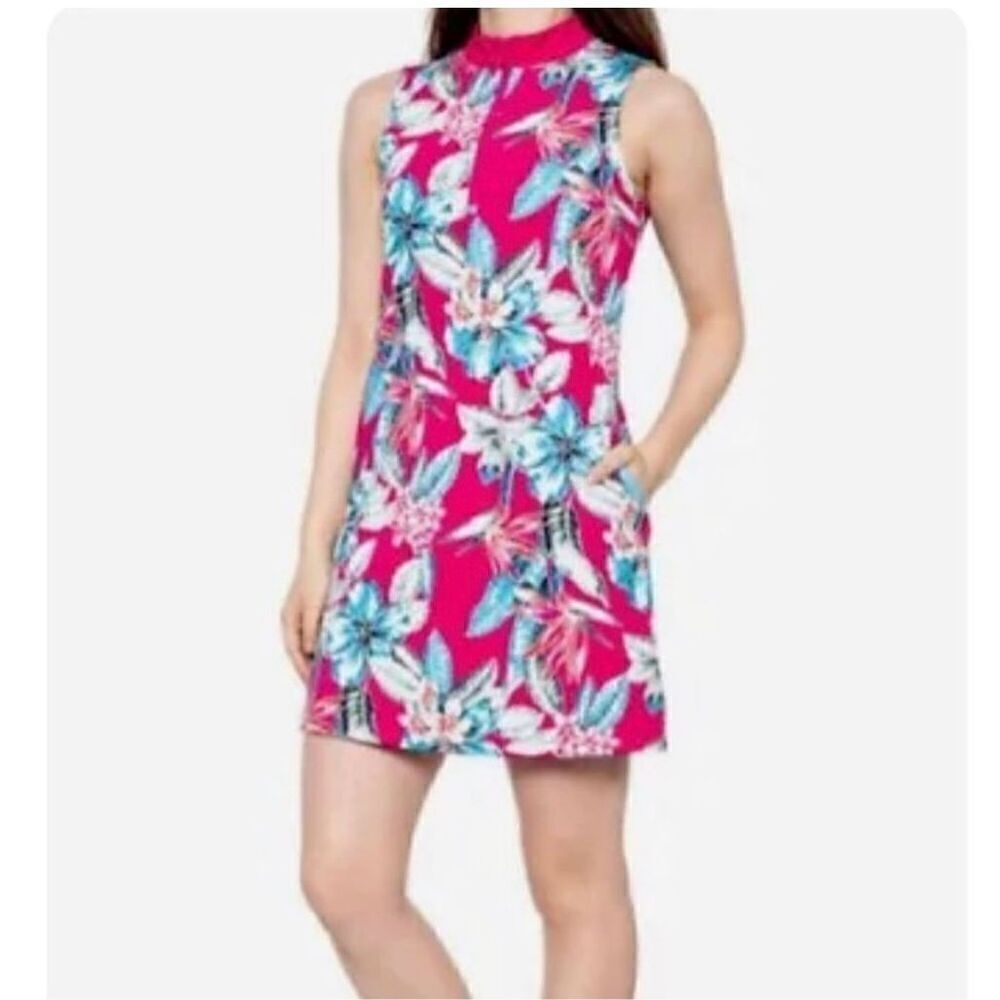 Tommy Bahama Golf Women's XS High Neck A-Line Golf Dress Pink Tropical Print